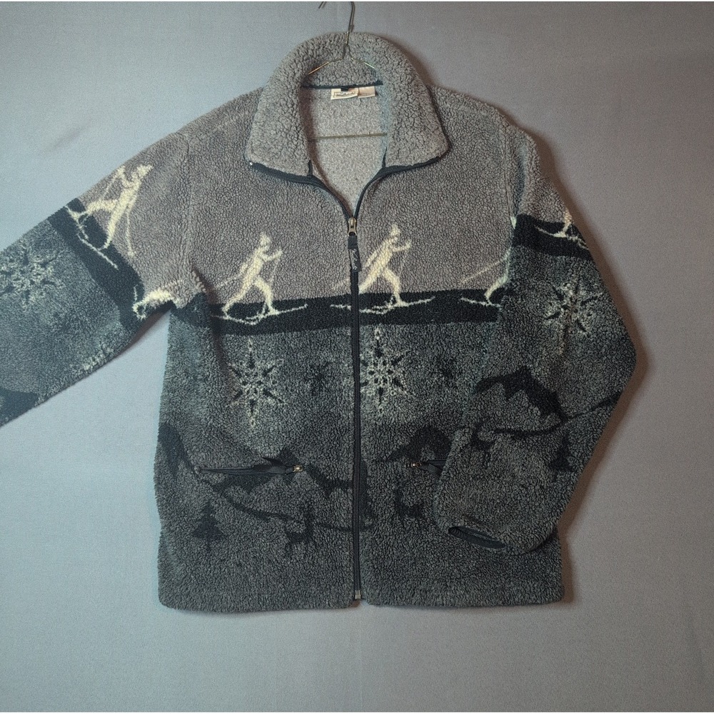 Vintage Woolrich Fleece Full Zip Jacket Womens Large AOP Ski Mountain Cabin